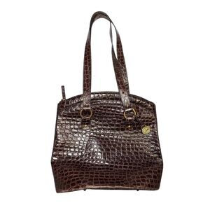 Brahmin Brown Hobo Bag Crocodile Embossed Gold Hardware Travel Tote Croc Leather